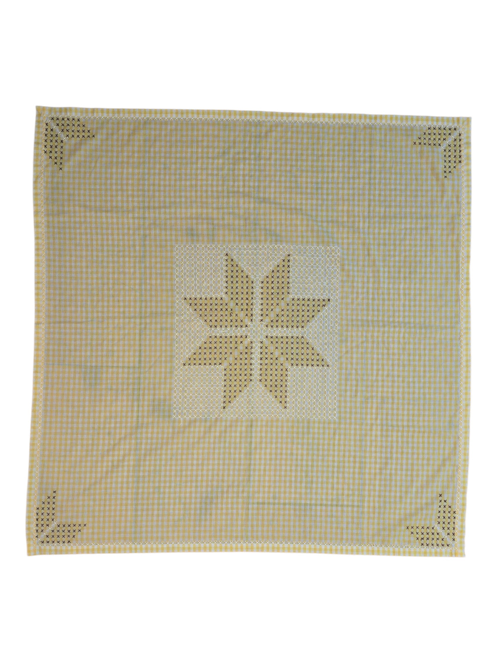 Vintage Cottagecore Yellow Gingham Embroidered Table Cloth Square